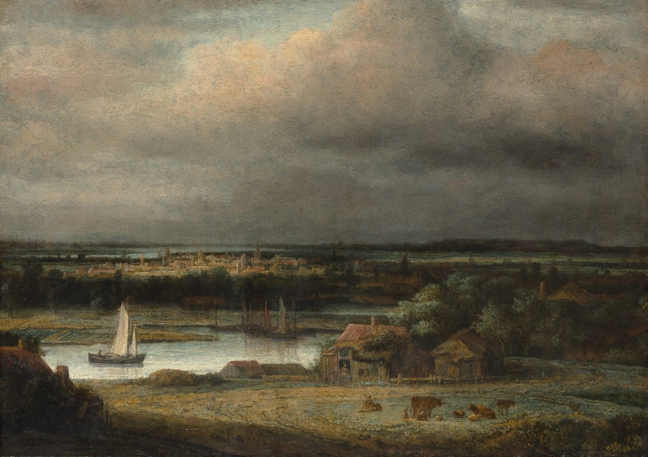 Wide River Landscape, vintage artwork by Philips Koninck, 12x8" (A4) Poster