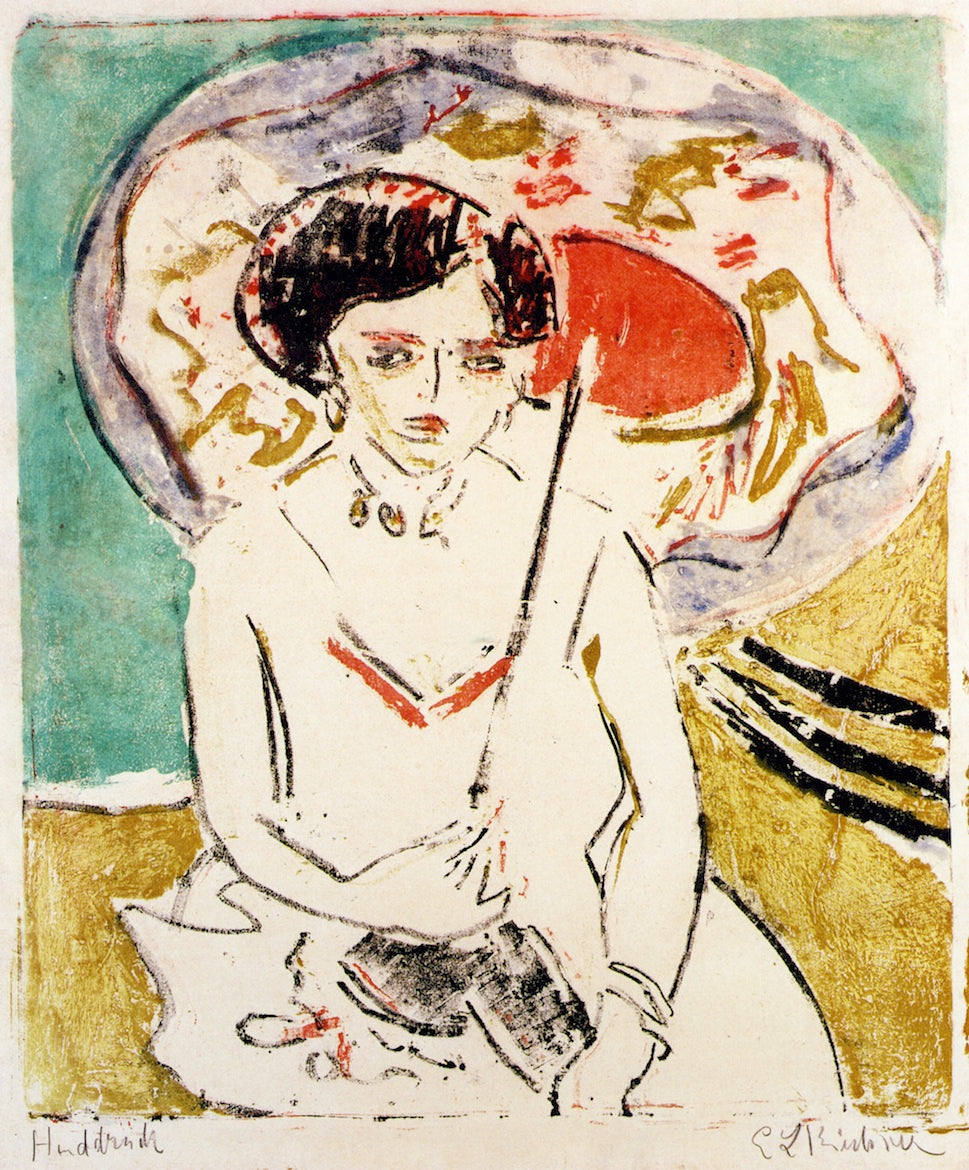 Dodo with Japanese Umbrella by Ernst Ludwig Kirchner,16x12(A3) Poster