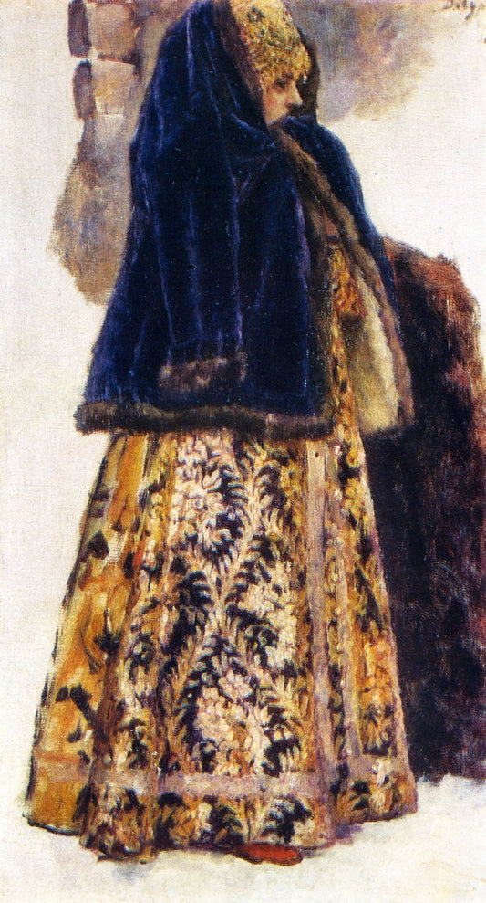 Boyaryshnia in a Violet Quilted Jacket (study), vintage artwork by Vasili Ivanovich Surikov, 12x8" (A4) Poster