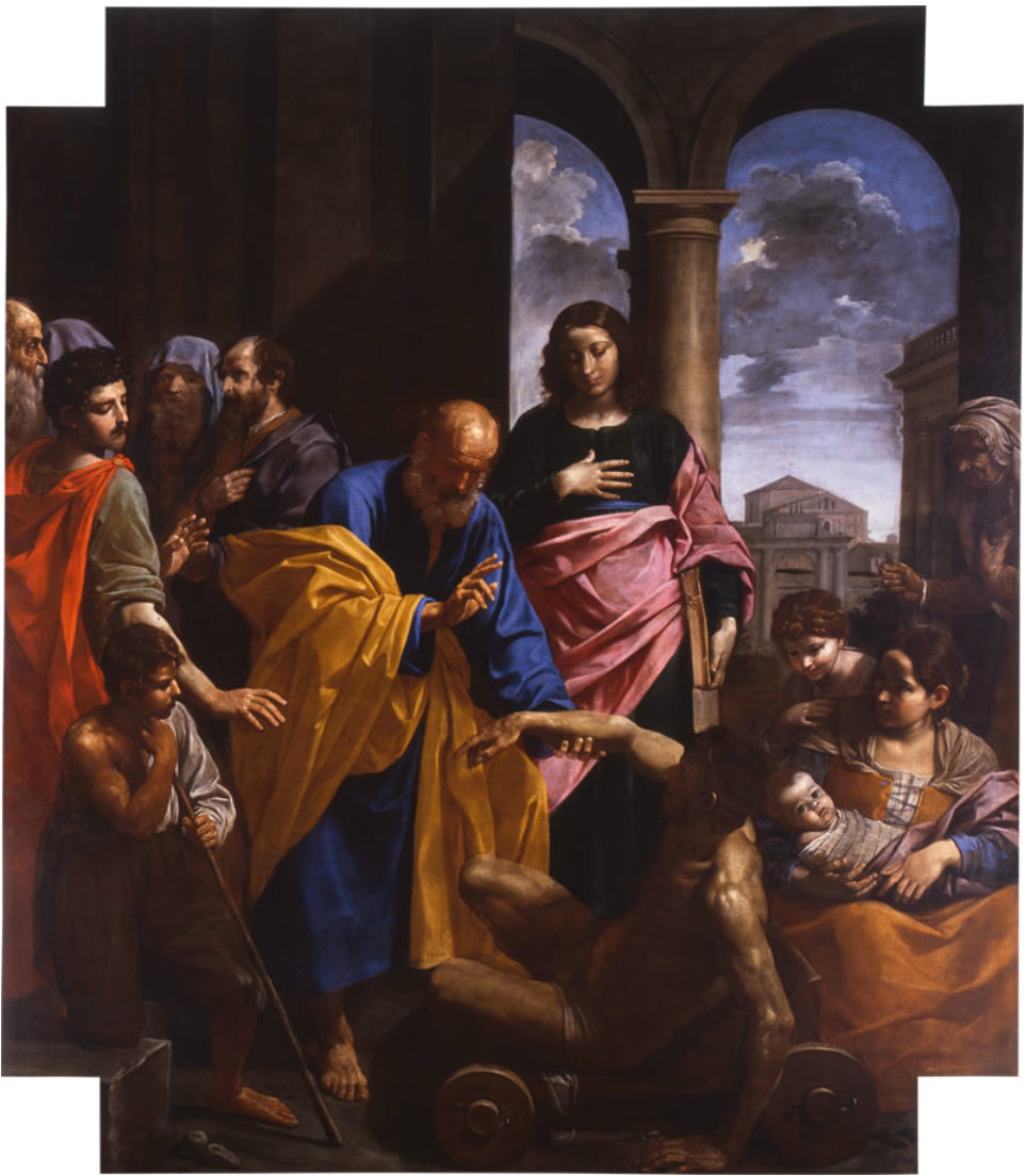 Saint Peter Healing the Cripple, vintage artwork by Simone Cantarini, 12x8" (A4) Poster