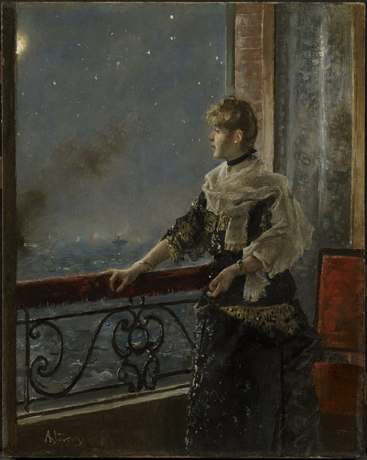 Looking Out To Sea, vintage artwork by Alfred Émile Leopold Stevens, 12x8" (A4) Poster