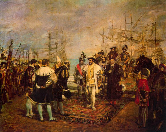 Landing of Francis I in the port of Valencia, vintage artwork by Ignacio Pinazo Camarlench, 12x8" (A4) Poster
