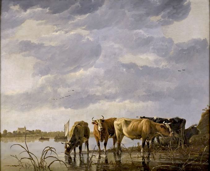Cattle Watering by  an Estuary, vintage artwork by Aelbert Cuyp, 12x8" (A4) Poster