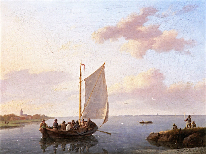 Sailing in a Calm Estuary, vintage artwork by Johannes Hermanus Koekkoek, 12x8" (A4) Poster