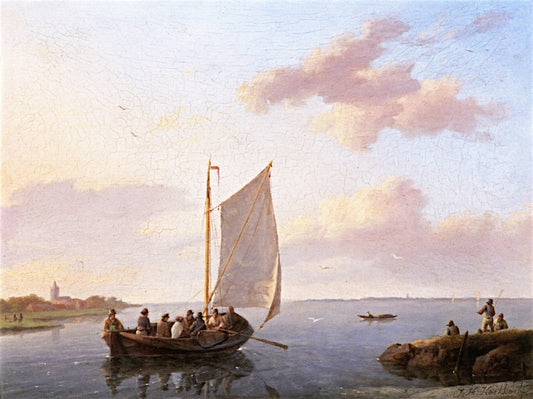 Sailing in a Calm Estuary, vintage artwork by Johannes Hermanus Koekkoek, 12x8" (A4) Poster