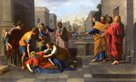 The Death of Sapphira, vintage artwork by Nicolas Poussin, 12x8" (A4) Poster