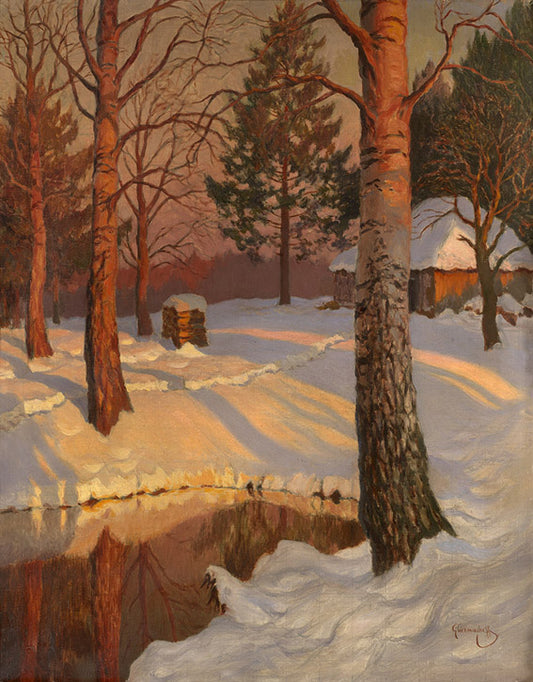 Forest in the Setting Sun, vintage artwork by Mikhail Germashev, 12x8" (A4) Poster