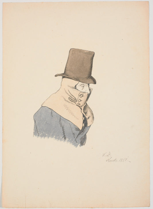 Bust of a Man in a High Hat, vintage artwork by Christen Dalsgaard, 12x8" (A4) Poster