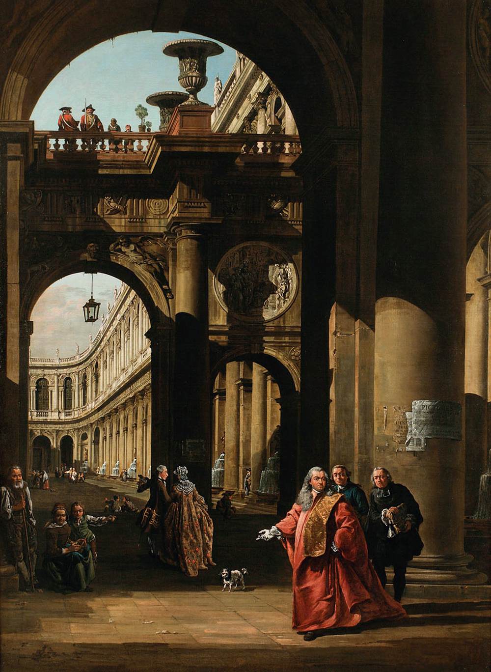 Architectural Capriccio with a Self-Portrait, vintage artwork by Bernardo Bellotto, 12x8" (A4) Poster