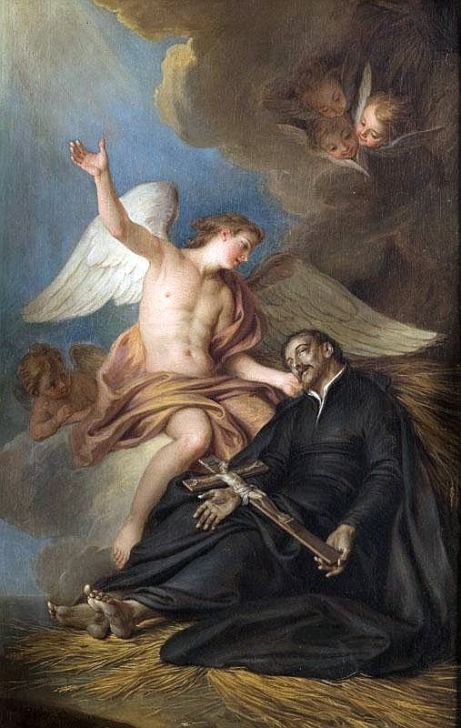 Angel Apearing to a Saint, vintage artwork by Attributed to Charles-Antoine Coypel IV, 12x8" (A4) Poster
