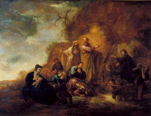 Moses at the Rock, vintage artwork by Jacob Willemsz. de Wet, 12x8" (A4) Poster