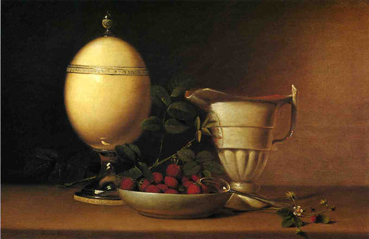 Still Life with Strawberries and Ostrich Egg Cup, vintage artwork by Raphaelle Peale, 12x8" (A4) Poster