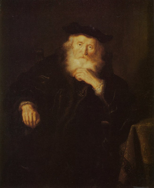 Old Man Thinking, vintage artwork by Salomon Koninck, 12x8" (A4) Poster
