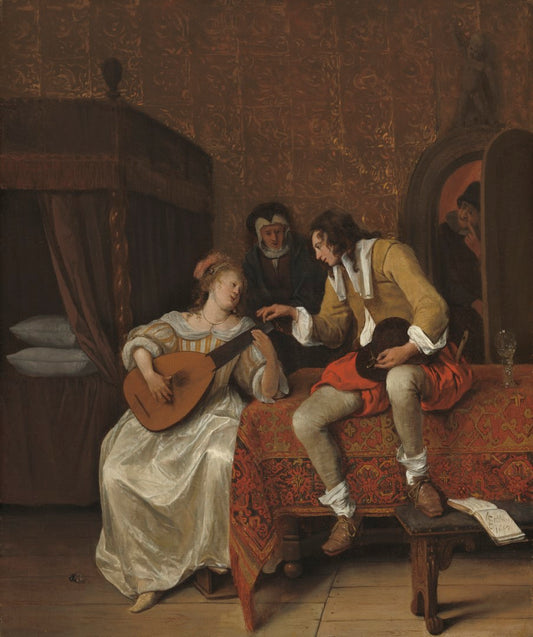 Ascagnes and Lucelle (The Music Lesson), vintage artwork by Jan Havicksz. Steen, 12x8" (A4) Poster