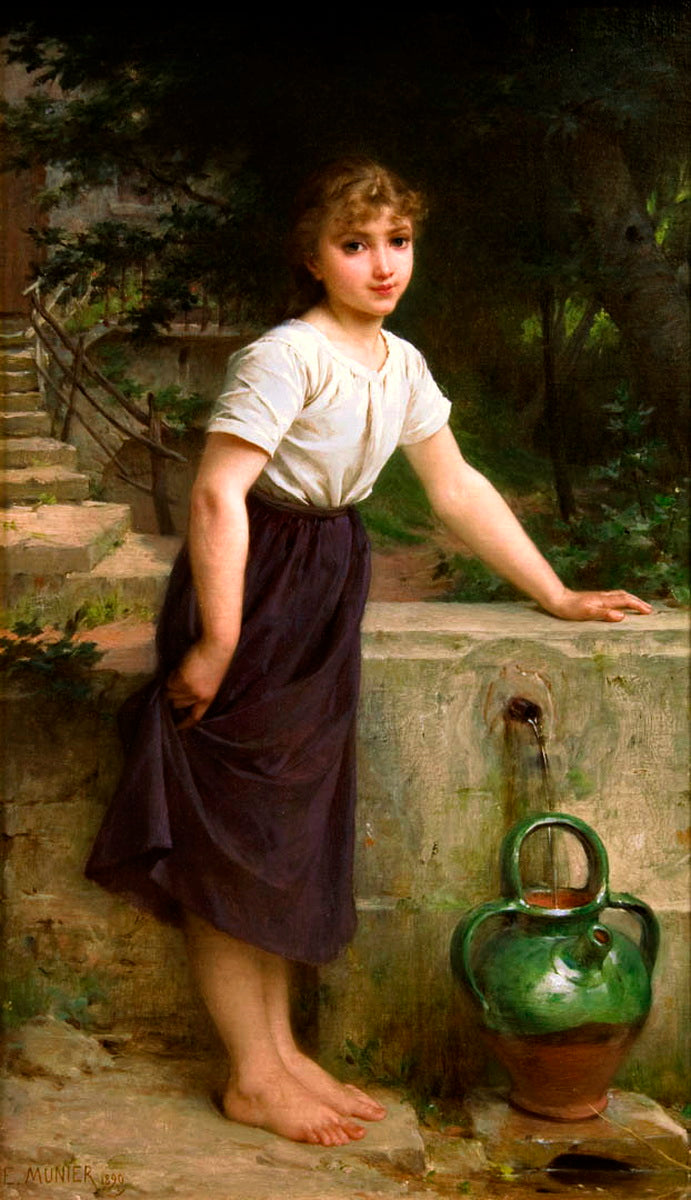 Gathering Water, vintage artwork by Émile Munier, 12x8" (A4) Poster
