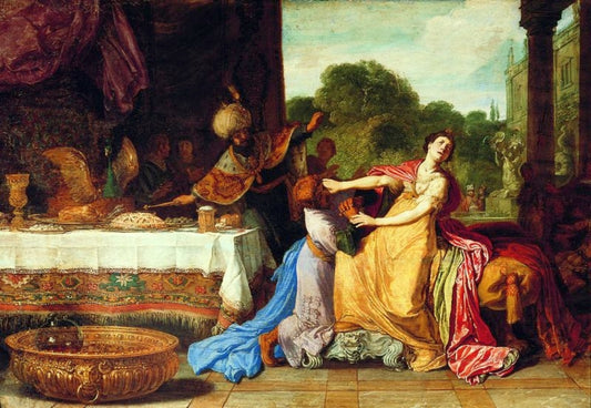 Haman Begging Esther for Mercy, vintage artwork by Pieter Lastman, 12x8" (A4) Poster