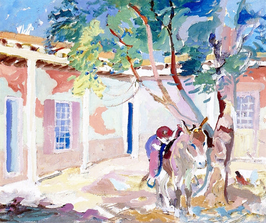 In Courtyard, vintage artwork by Albert Henry Krehbiel, 12x8" (A4) Poster