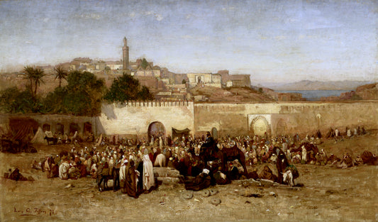 Market Day Outside the Walls of Tangiers, Morocco, vintage artwork by Louis Comfort Tiffany, 12x8" (A4) Poster