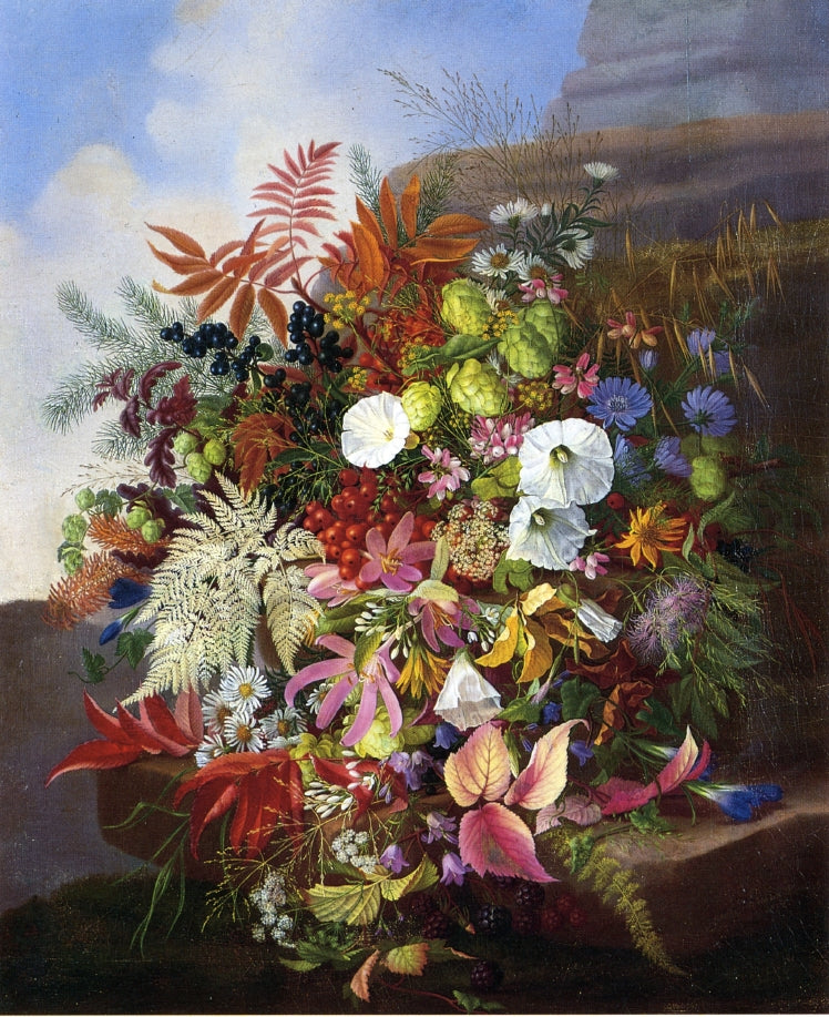 Autumn Still Life with Blackberries, vintage artwork by Adelheid Dietrich, 12x8" (A4) Poster