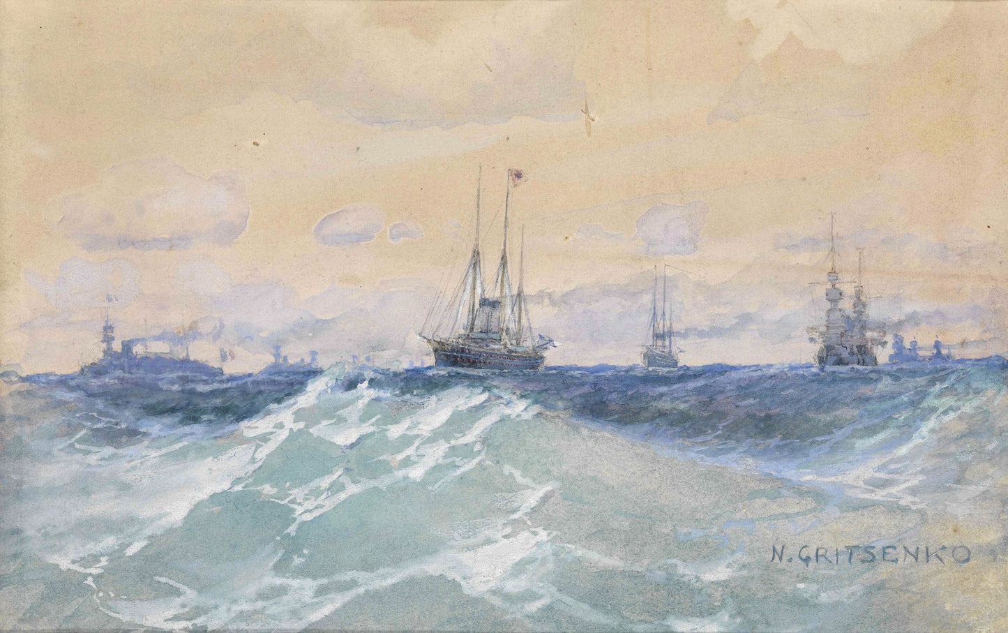 Sailing through the Rough Seas by Nikolai Gritsenko,A3(16x12")Poster