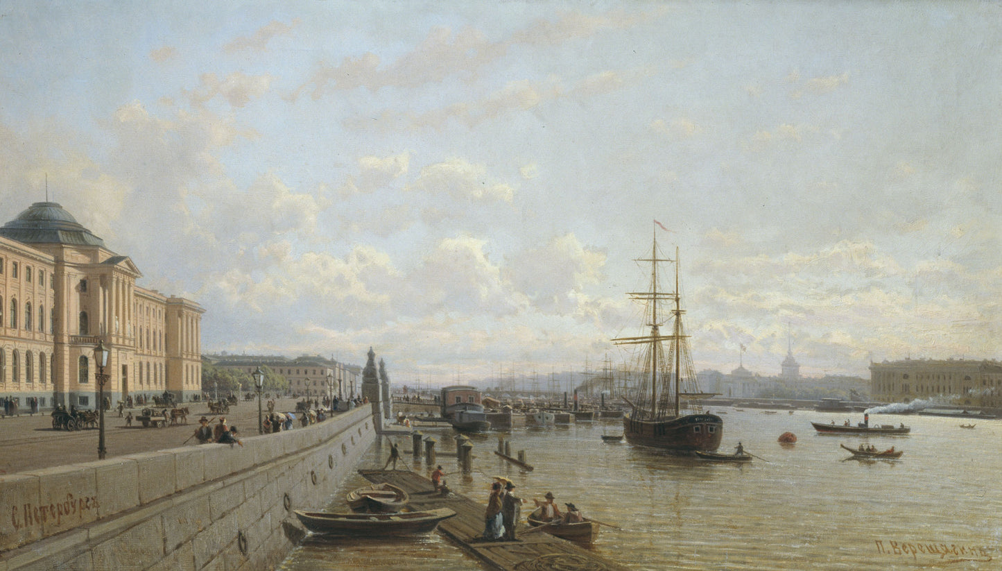 The Neva Embankment in Summer, vintage artwork by Piotr Petrovitsch Vereshchagin, 12x8" (A4) Poster
