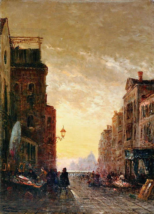 Market Place, Venice, vintage artwork by Felix-Francois-Georges-Philbert Ziem, 12x8" (A4) Poster