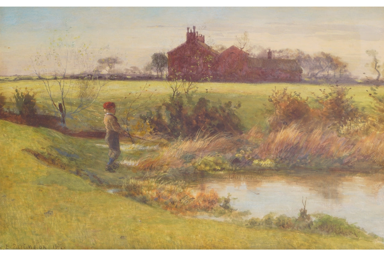 Boy FIshing, vintage artwork by John Herbert Evelyn  Partington, 12x8" (A4) Poster
