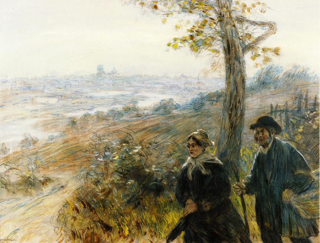 Peasants Going to Town, vintage artwork by Jean-François Raffaëlli, 12x8" (A4) Poster