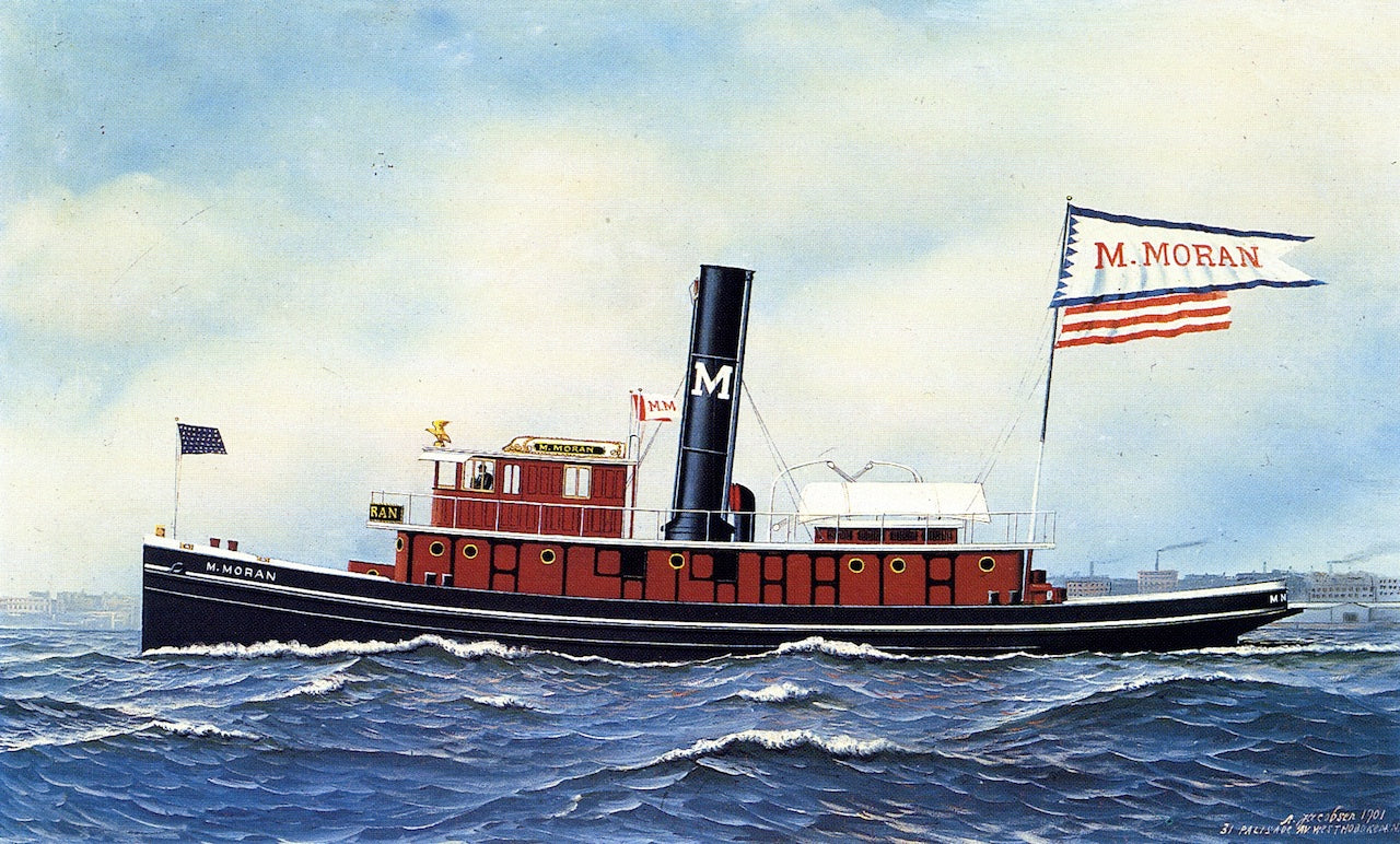 M. Morgan Tugboat, vintage artwork by Antonio Jacobsen, 12x8" (A4) Poster