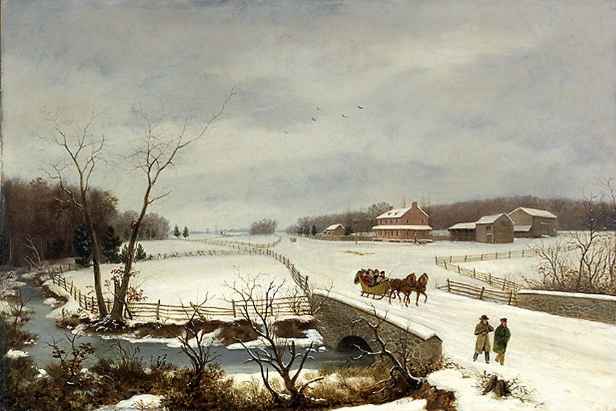 Winter Scene, Pennsylvania, vintage artwork by Thomas Birch, 12x8" (A4) Poster