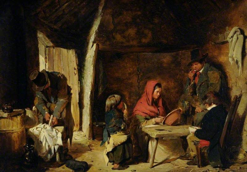 Scene in an Irish Cabin, vintage artwork by Erskine Nicol, 12x8" (A4) Poster