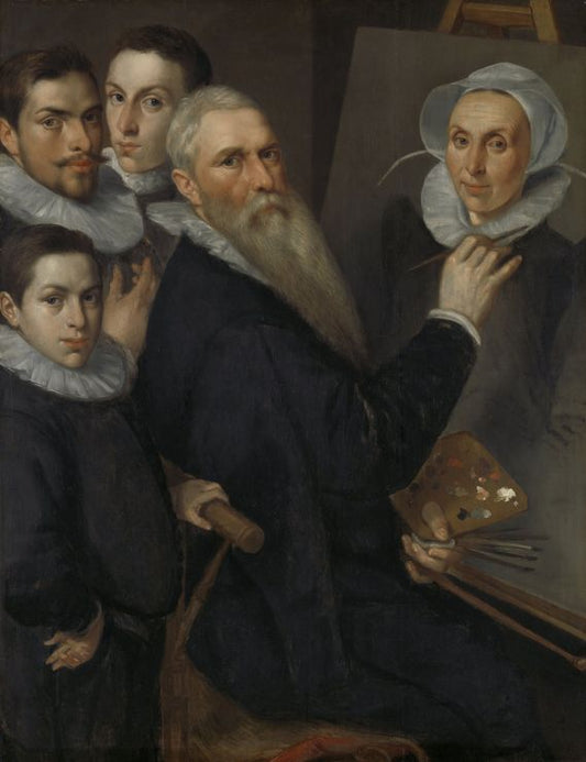 Self Portrait of the Painter with his Family, vintage artwork by Jacob Willemsz. Delff II, 12x8" (A4) Poster