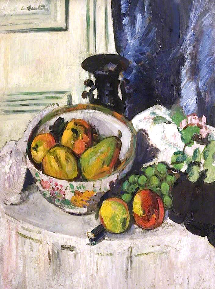Pears and Fruit, The Blue Curtain by George Leslie Hunter,16x12(A3) Poster