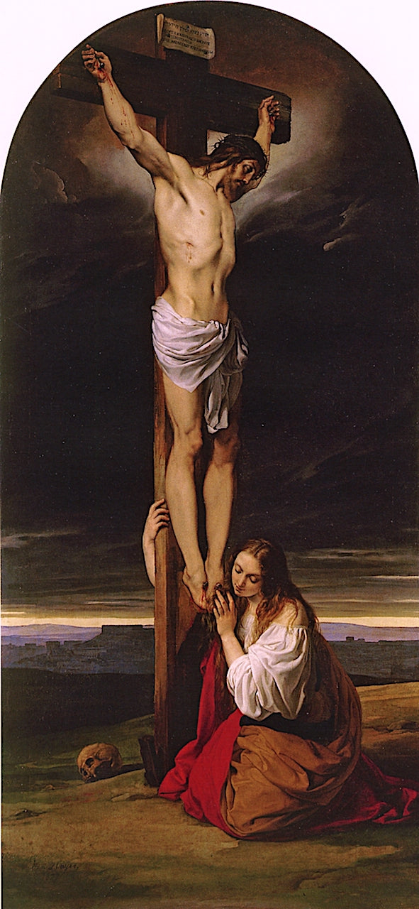 The Crucifixion with Magdalene Kneeling and Weeping, vintage artwork by Francesco Paolo Hayez, A3 (16x12") Poster Print