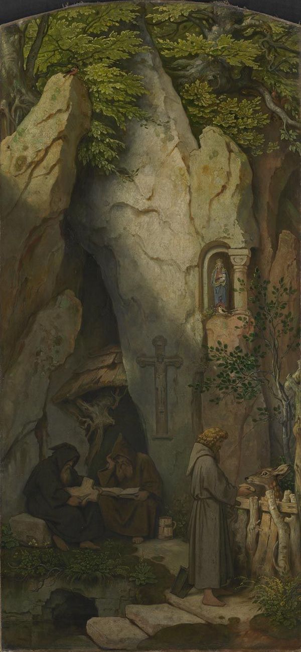 Hermit in a Rock Grotto, vintage artwork by Moritz von Schwind, A3 (16x12") Poster Print