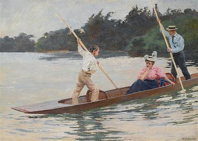 Crossing the River, vintage artwork by Ferdinand-Joseph Gueldry, 12x8" (A4) Poster