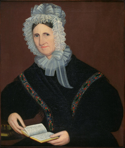 Woman with Black Paisley Shawl (Mrs. Zachariah Flagler ?), vintage artwork by Attributed to Ammi Phillips, 12x8" (A4) Poster