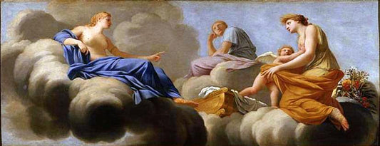 Life of Cupid - Cupid Reprimanded by  his Mother, Runs into the Arms of Ceres, vintage artwork by Eustache Le Sueur, 12x8" (A4) Poster