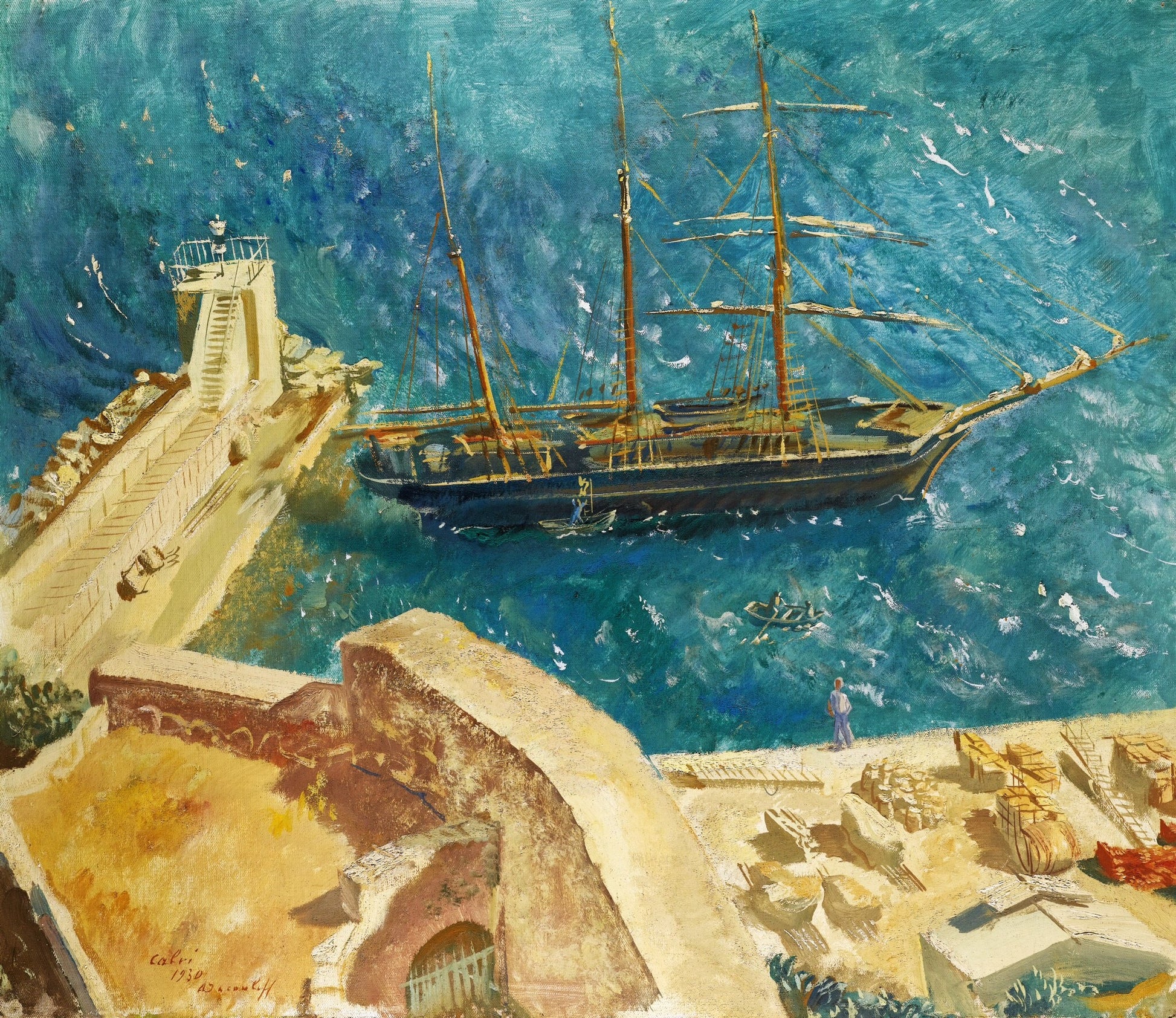 View of the Port in Calvi, vintage artwork by Alexander Evgenievich Yakovlev, 12x8" (A4) Poster