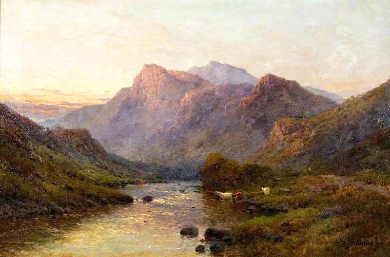 Evening on a Perthshire River, vintage artwork by Alfred de Breanski, Sr., 12x8" (A4) Poster
