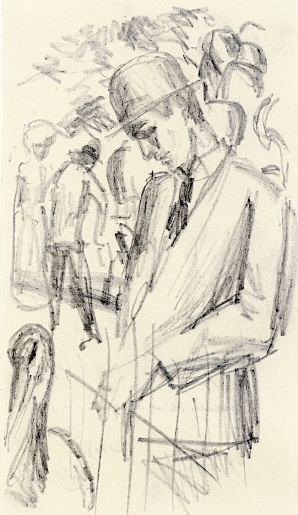 Man with a Crane in the Zoo, vintage artwork by August Macke, 12x8" (A4) Poster