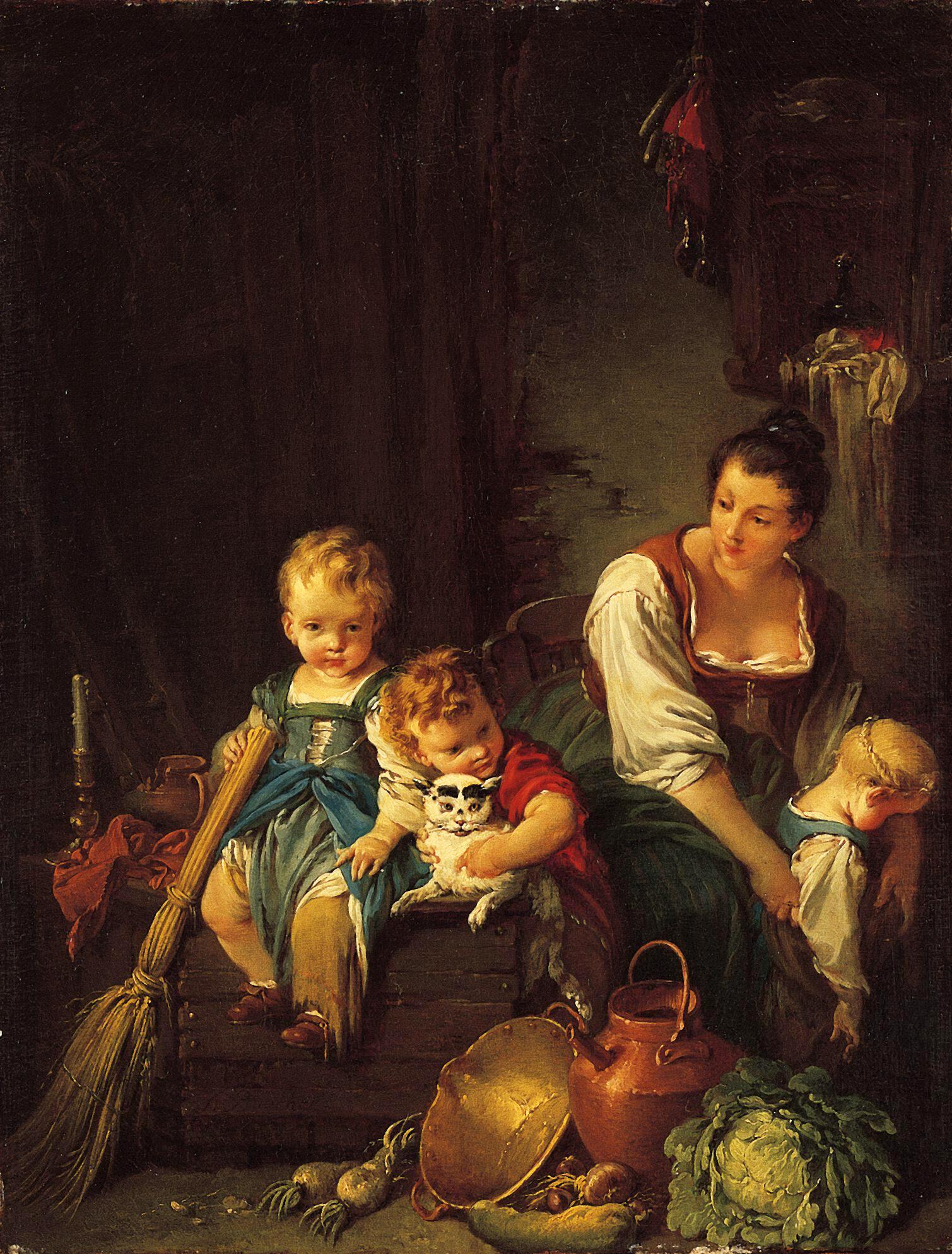 Beautiful Country Woman (small version), vintage artwork by François Boucher, 12x8" (A4) Poster