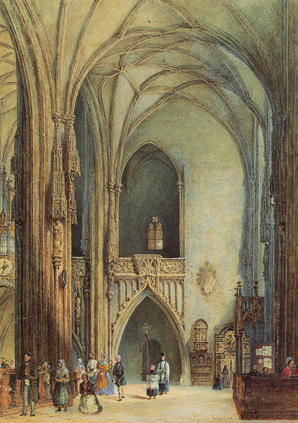Interior of St Stephensdom, Vienna, vintage artwork by Franz von Alt, A3 (16x12