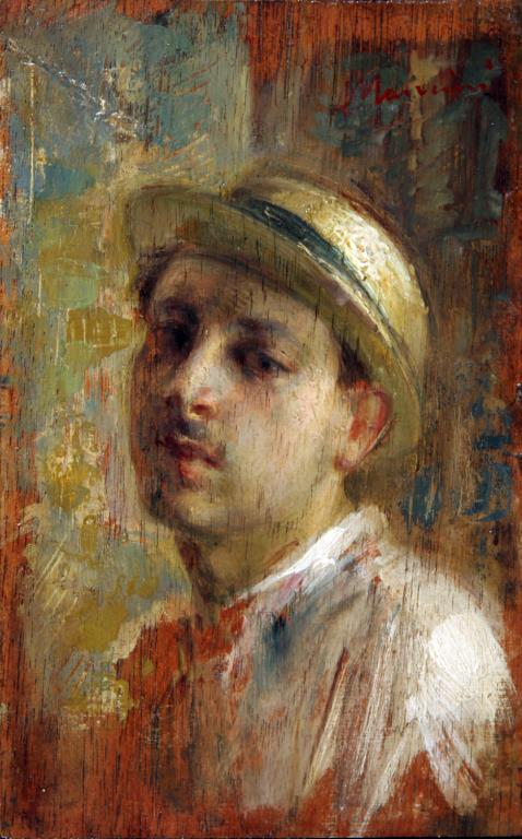 Man with a Hat, vintage artwork by Antonio Mancini, 12x8" (A4) Poster