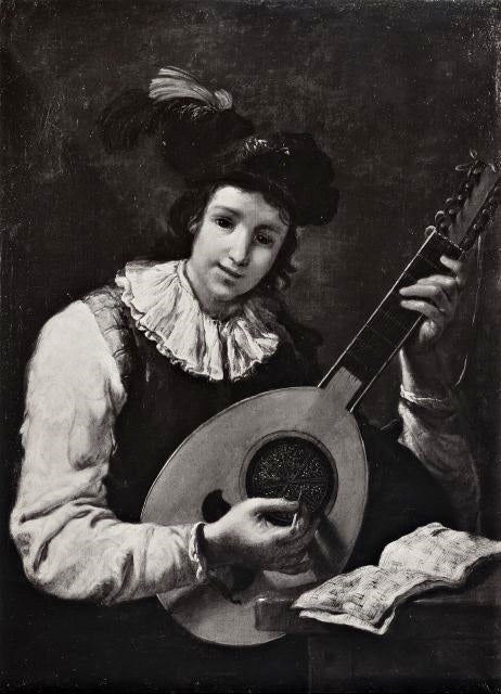 Suonatore di mandolone (2), vintage artwork by Antonio Mercurio Amorosi, 12x8" (A4) Poster