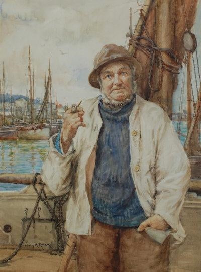 Fisherman by the Quayside by Henry Meynell Rheam,A3(16x12