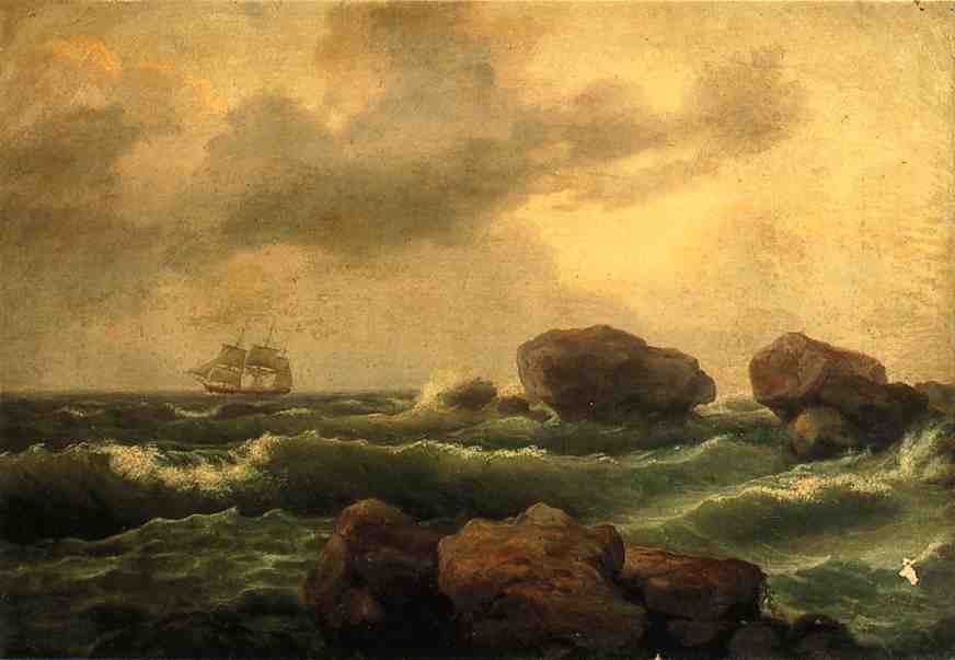 Seascape at Sunset, vintage artwork by Thomas Birch, 12x8" (A4) Poster