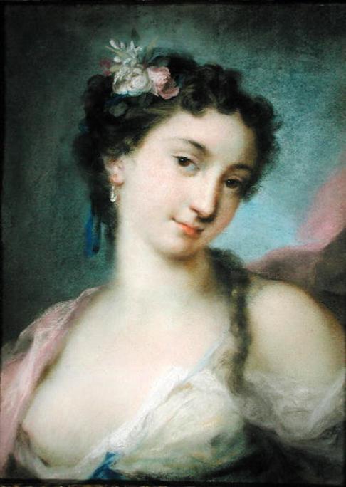 Portrait of a Lady as Flora, vintage artwork by Rosalba Carriera, 12x8" (A4) Poster