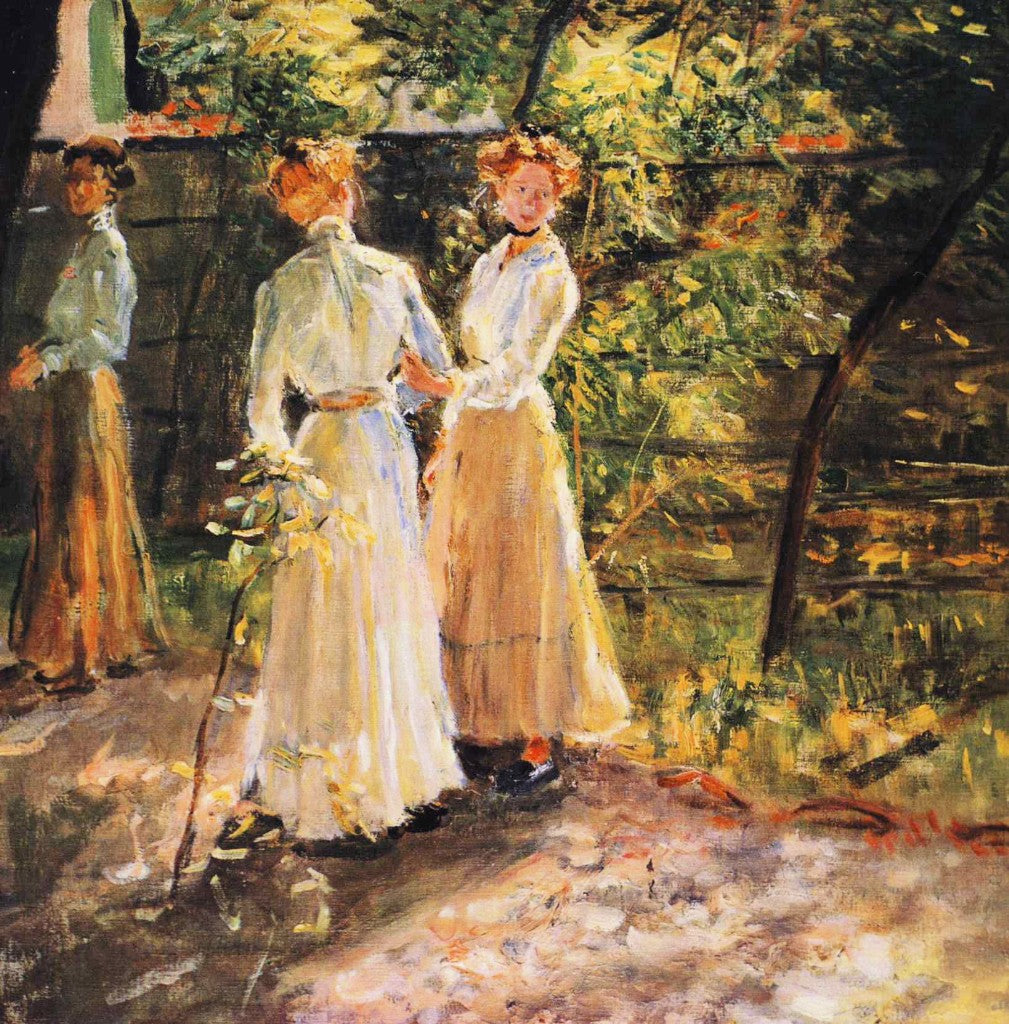 Drei Mädchen im Garten, vintage artwork by Fritz von Uhde, 12x8" (A4) Poster