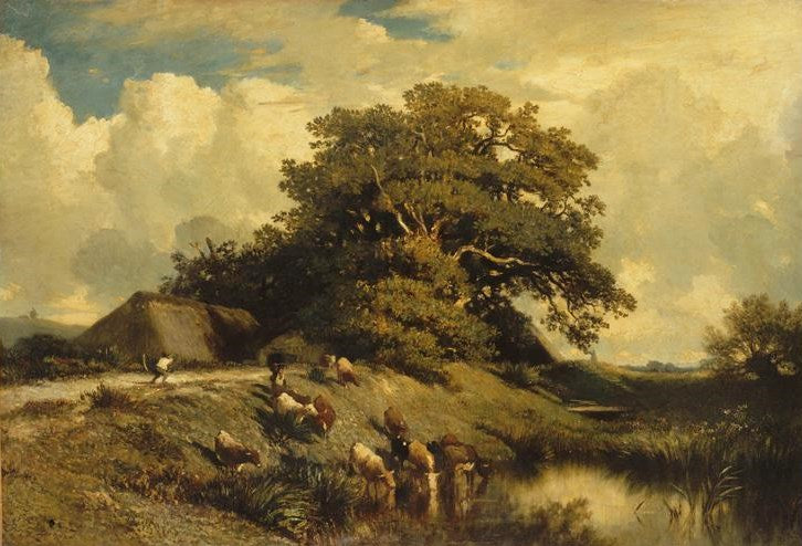 L’abreuvoir et le grand chêne (Watering Place and the Large Oak), vintage artwork by Jules Dupre, A3 (16x12") Poster Print